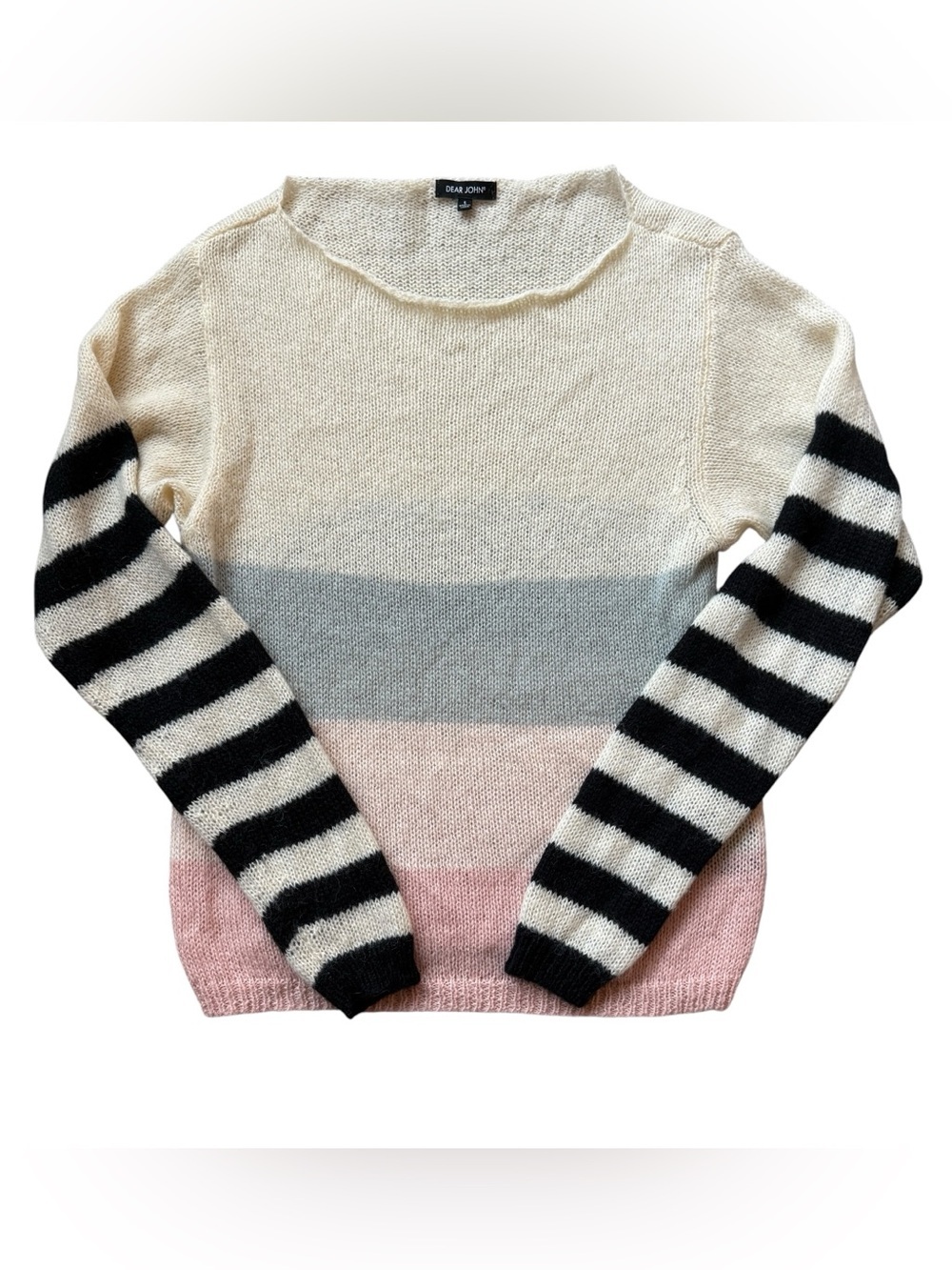 Dear John Colorblock Mohair Blend Sweater Striped Sleeve Soft Cozy Cottagecore S